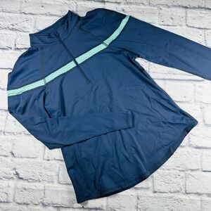 Lija Womens Blue 1/4 Zip Pullover Athleisure Golf Tennis Top Mesh Stripe Medium